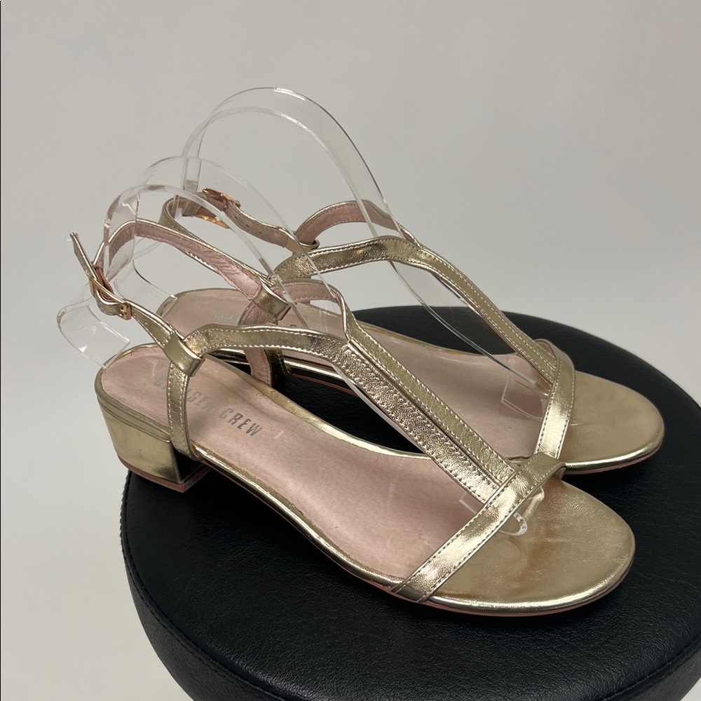 Chelsea Crew Gold Block Heel Strappy Open Toe Buckle Closure Sandals Size 7.5